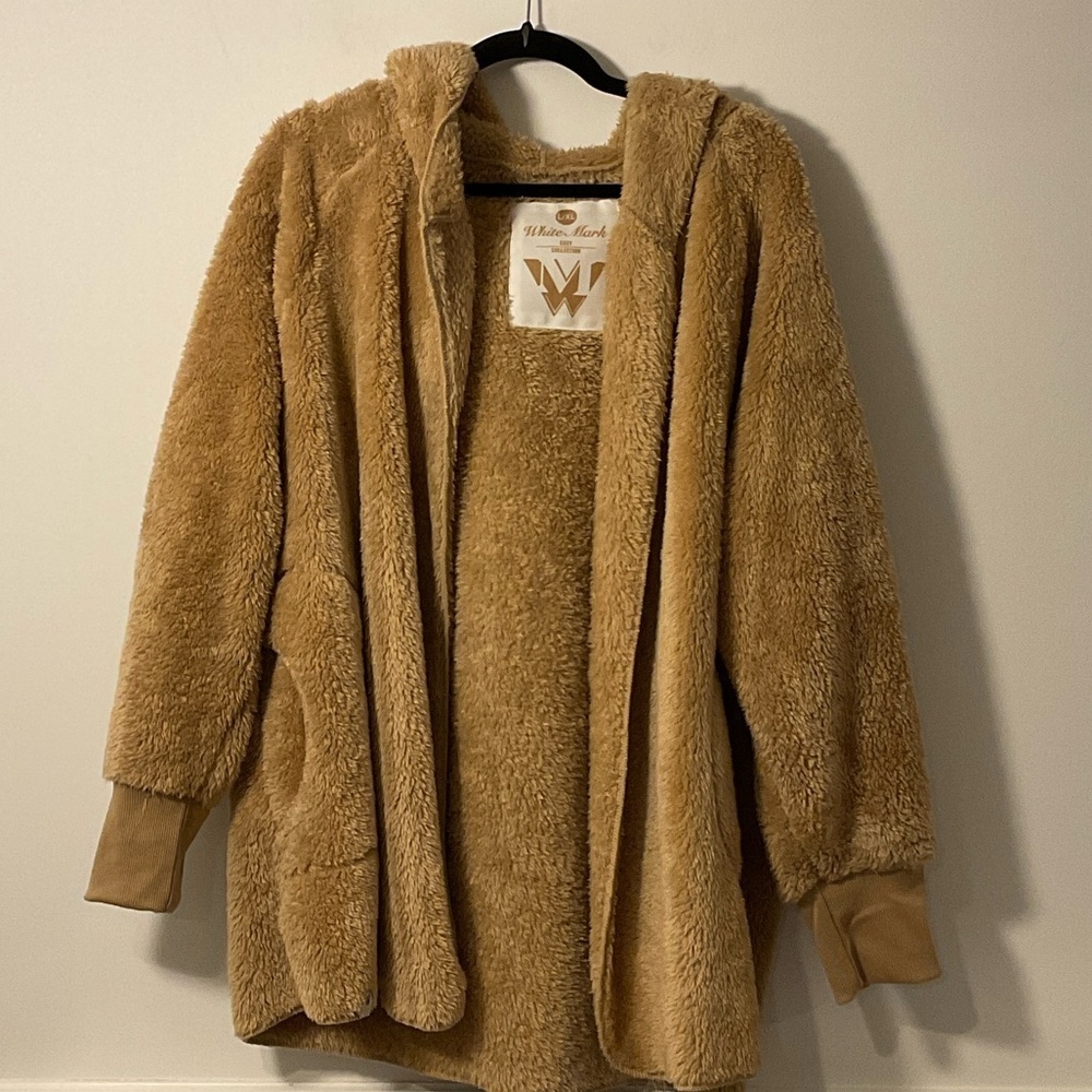 White Mark Camel Fleece Hooded Jacket